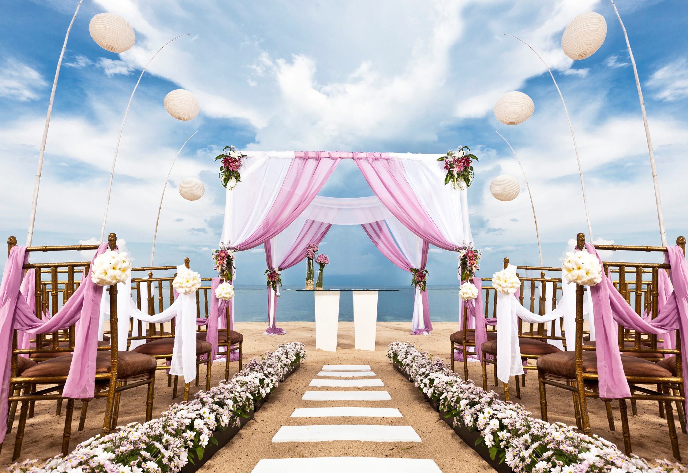 Magnificent Entrance With Flowers and Draping